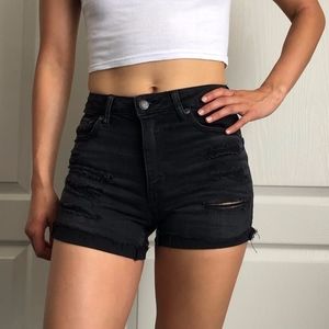 American Eagle ripped high-rise black jean shorts